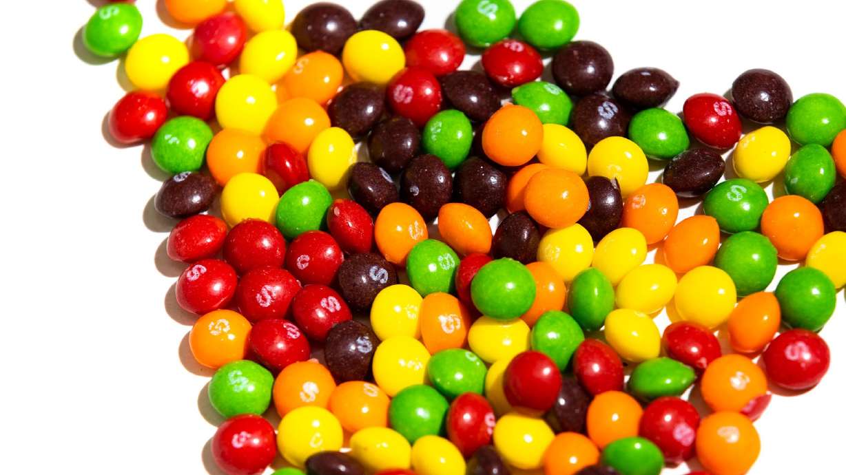 Skittles candy is pictured Monday. Mars Inc. is being sued for its continued use of titanium dioxide in Skittles in a class-action lawsuit alleging the rainbow candies are “unfit” to eat.