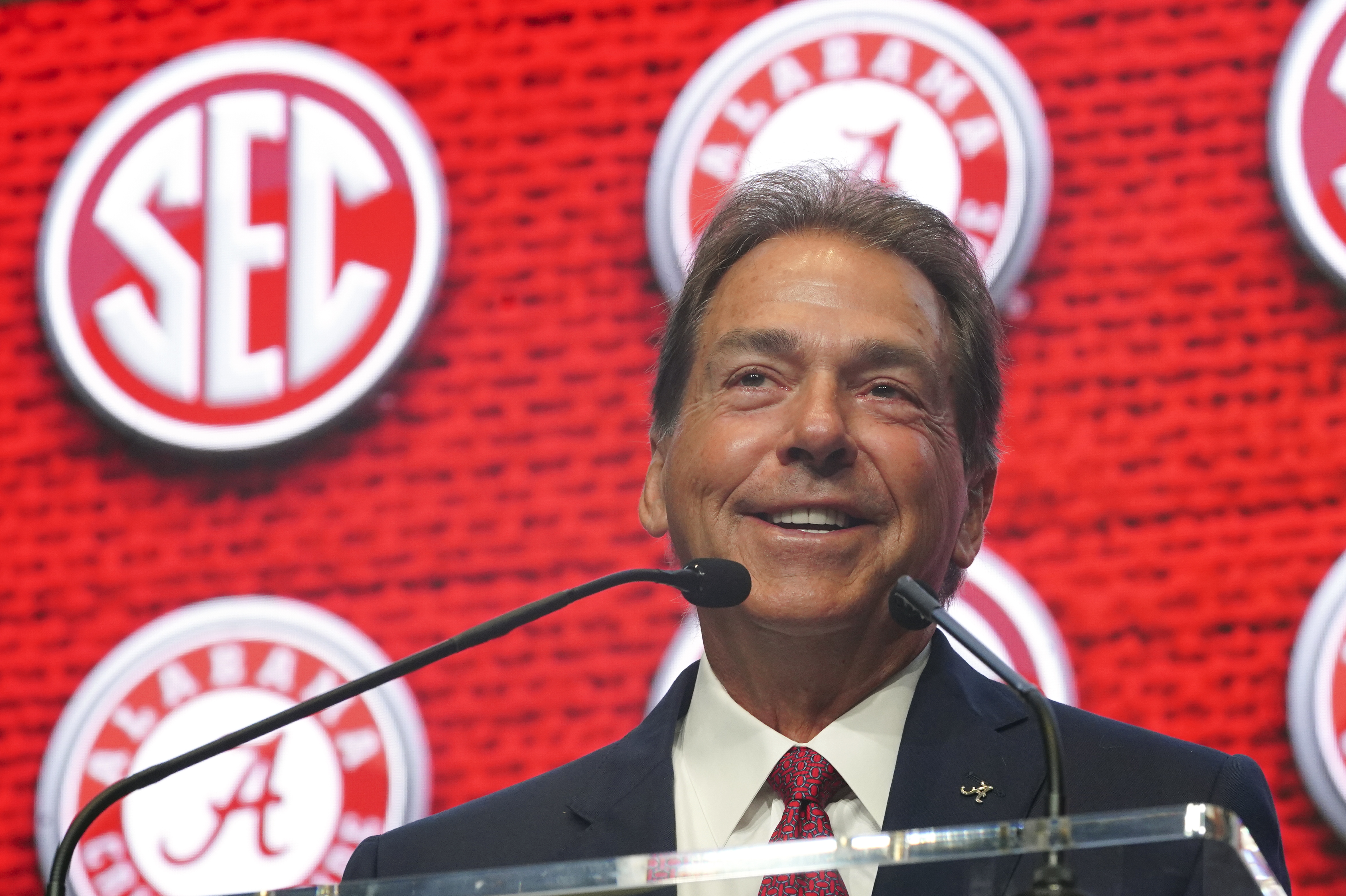 Alabama head coach Nick Saban speaks during NCAA college football Southeastern Conference Media Days Tuesday, July 19, 2022, in Atlanta.