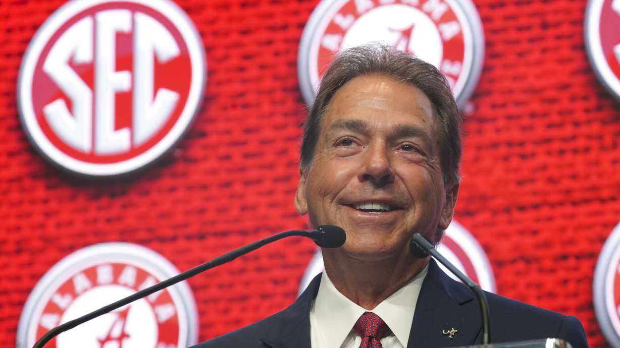 Alabama head coach Nick Saban speaks during NCAA college football Southeastern Conference Media Days Tuesday, July 19, 2022, in Atlanta.