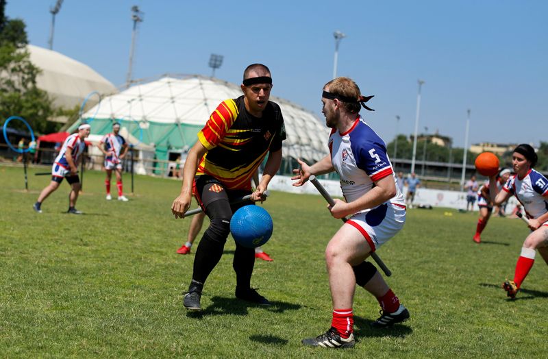 Britain and Catalonia compete in the second ever Quidditch World Cup in Florence, Italy, June 30, 2018.