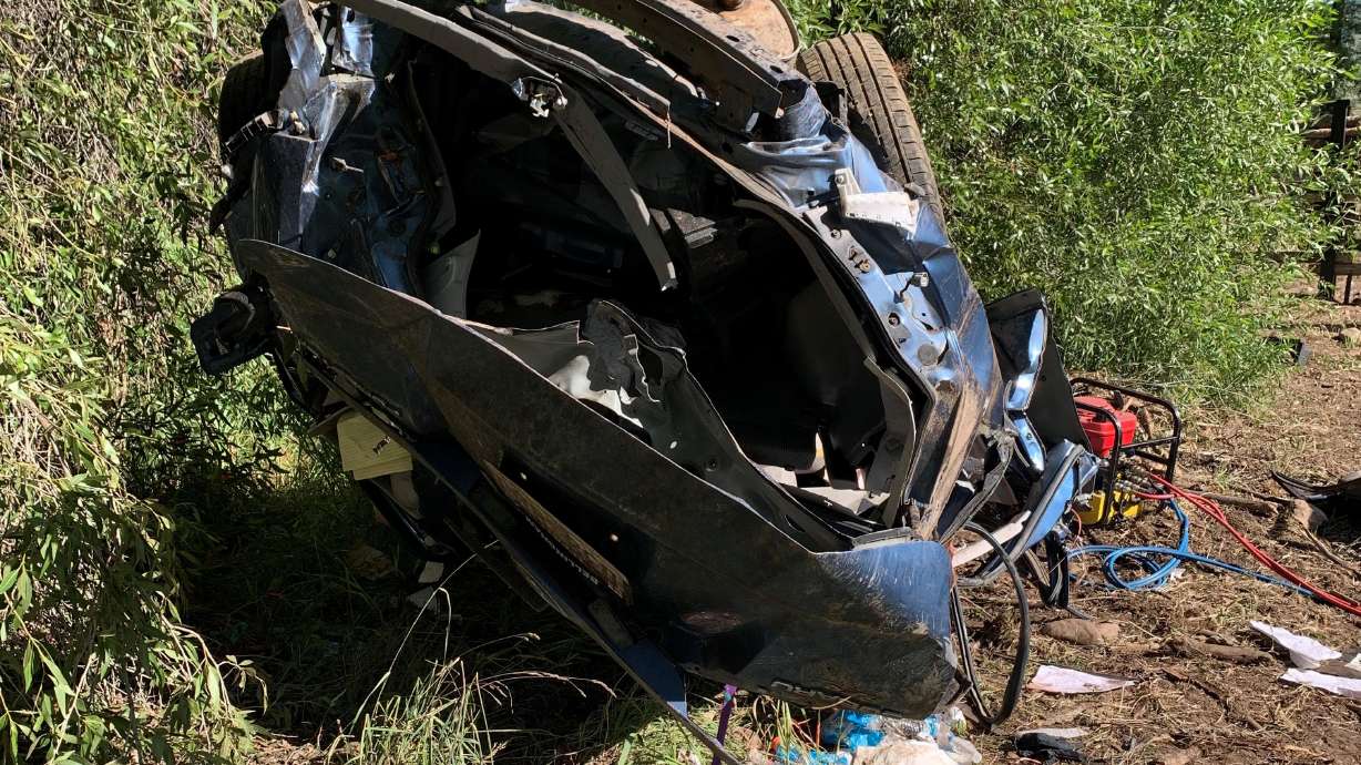 A 39-year-old Summit County man and his dog were killed in a crash that law enforcers say involved the victim's car jumping a river and landing on its hood.