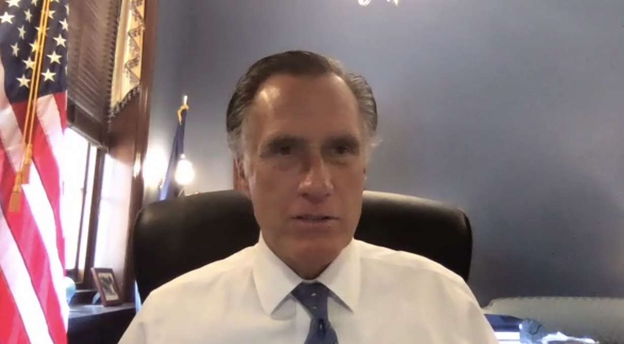 Utah Sen. Mitt Romney speaks about the Great Salt Lake with members of the media Wednesday afternoon.