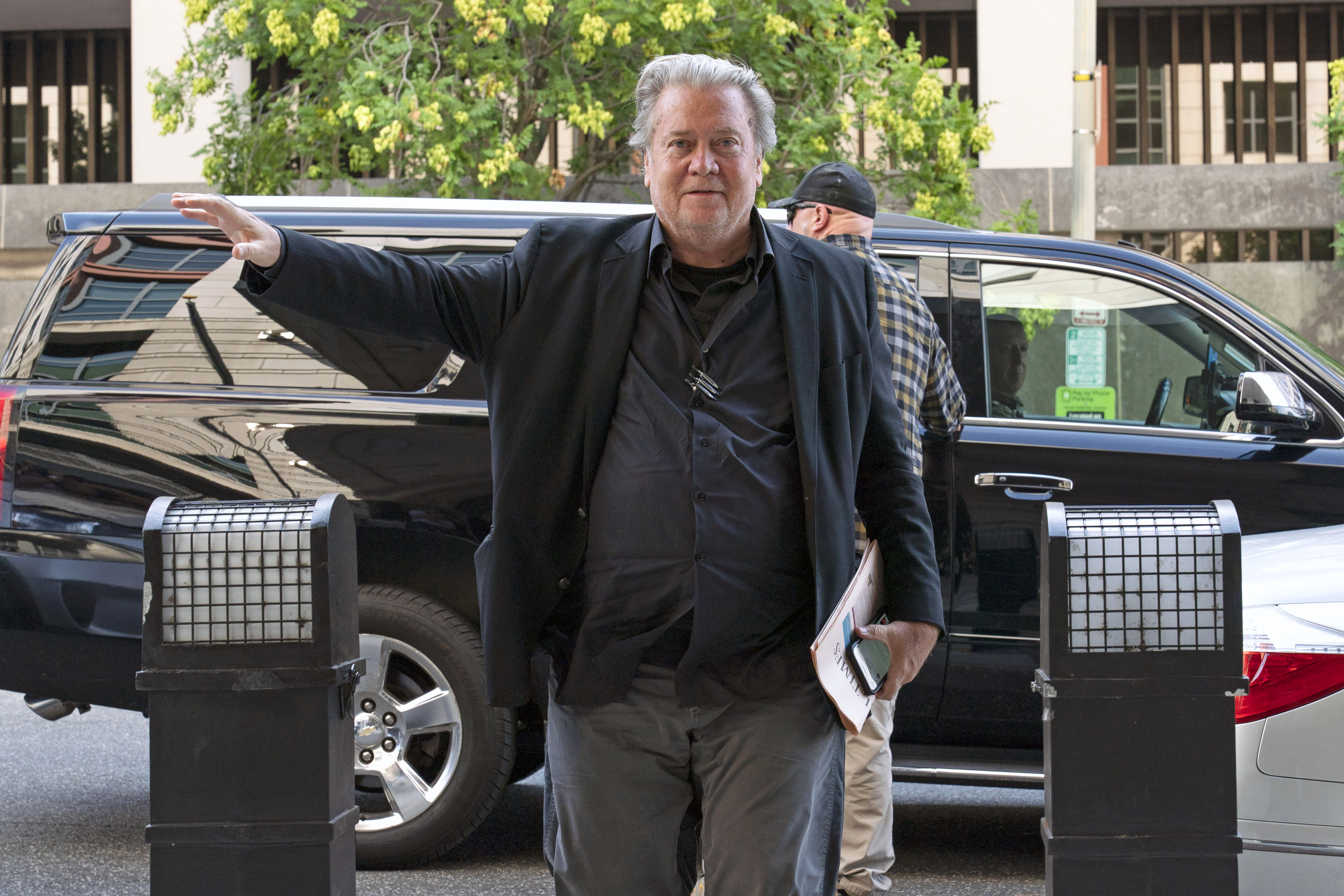 Former White House strategist Steve Bannon arrives at the federal court in Washington, Thursday. Bannon, a one-time adviser to former President Donald Trump, faces criminal contempt of Congress charges after refusing for months to cooperate with the House committee investigating the Jan. 6, 2021, Capitol insurrection.
