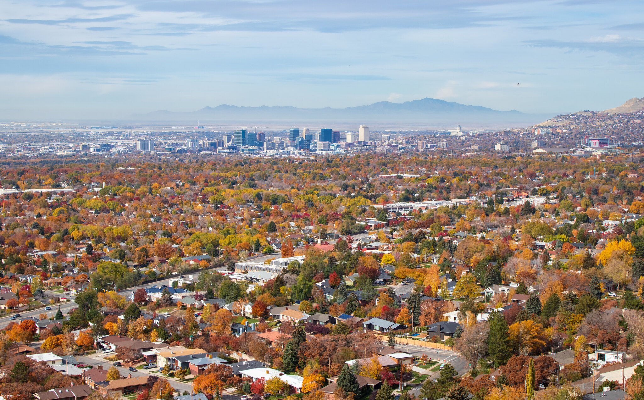 A view of Salt Lake City from the East Bench neighborhood on Oct. 31, 2021. The section of the city has some of the highest rates of trees among city neighborhoods.