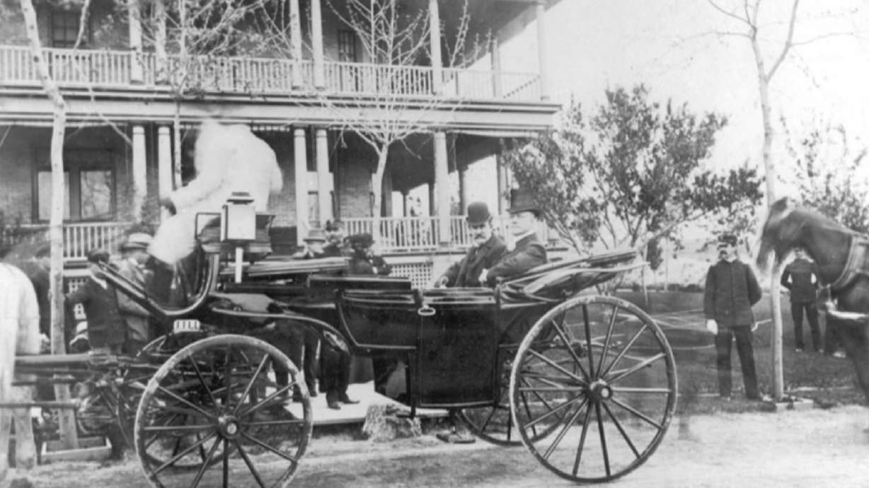 A photo of Utah Gov. Heber Wells with U.S. Admiral Winfield Scott Schley on May 30, 1899. Wells, who was the first governor of Utah after it became a state, helped create the Utah State Historical Society in July 1897.