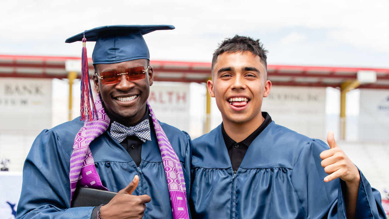 Monarchs player Yekeson Subah, left, and Jaziel Orozco celebrate their graduation from the RSL Academy in June 2022.