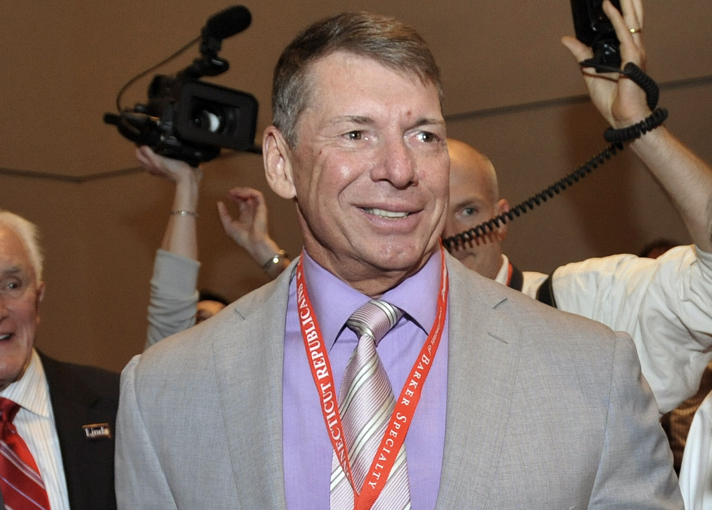 FILE - WWE Chairman and Chief Executive Officer Vince McMahon is pictured at the Connecticut Republican Convention in Hartford, Conn., May 21, 2010. In a brief statement issued by the company Friday, July 22, 2022, McMahon said he is retiring as WWE’s chairman and CEO. He noted that he remains its majority shareholder. 