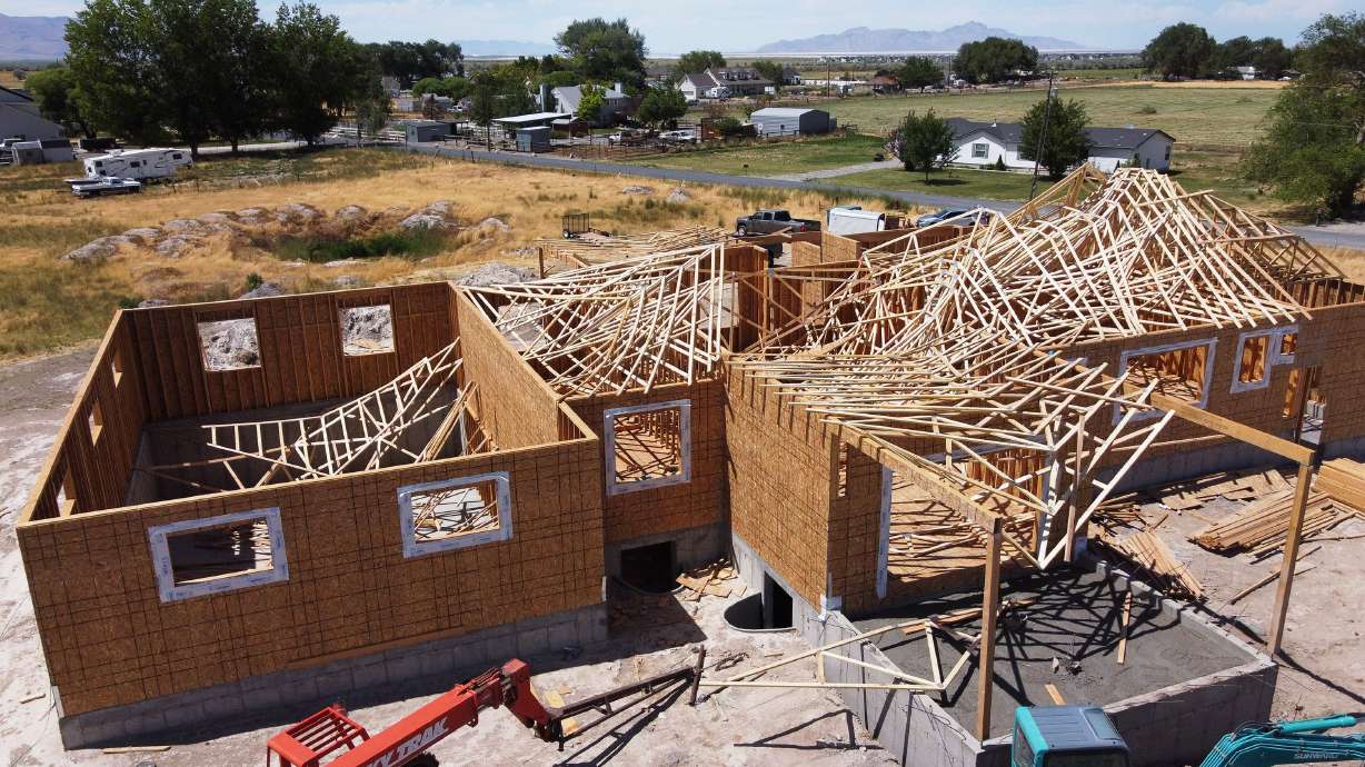 Collapsed roof trusses at the home of Tyler Van Tassell in Erda, Tooele County, after a fast-moving storm moved through the area on Friday. If you live in northern Utah, the wind has been hard to ignore the last several months.