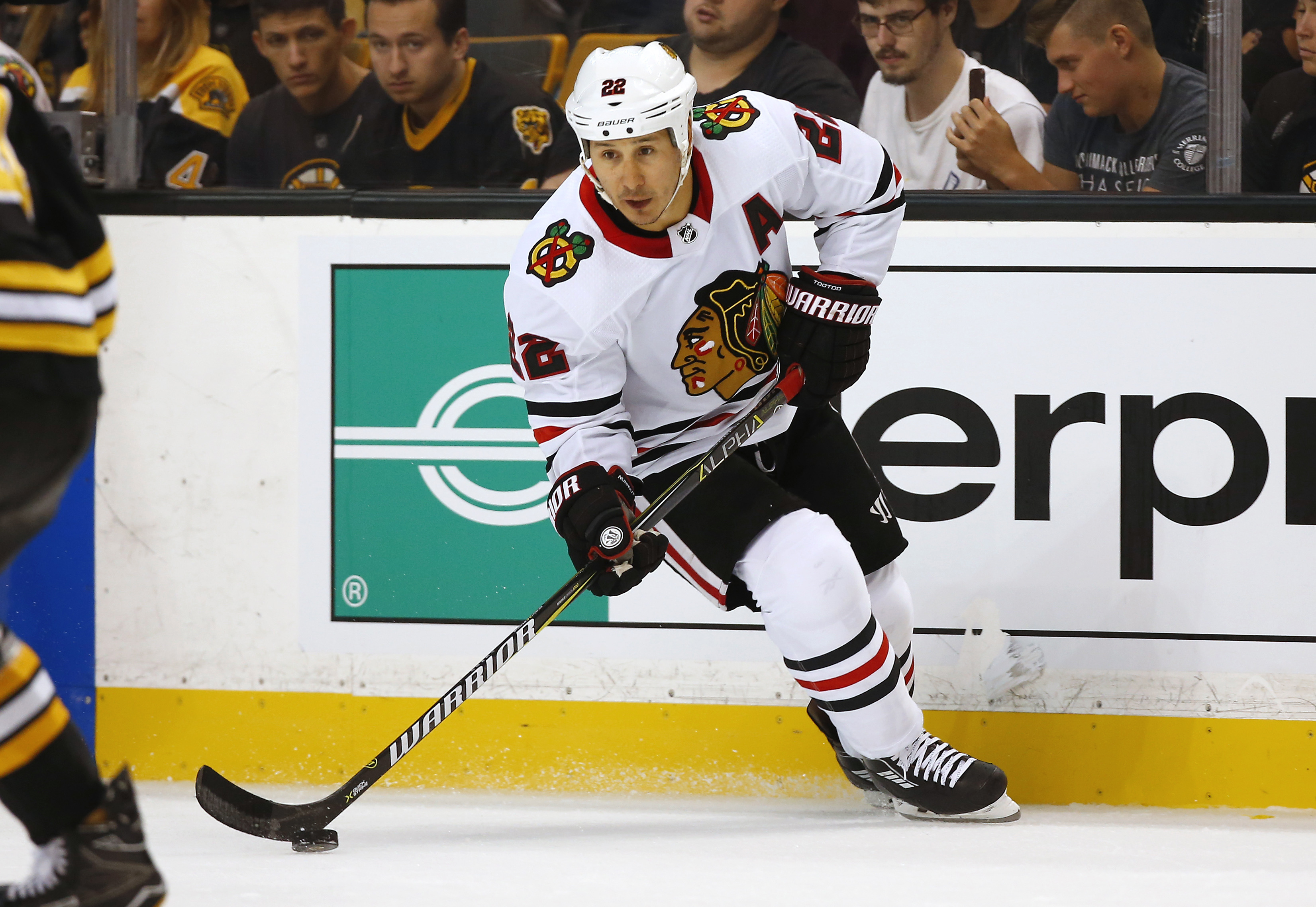 FILE -Chicago Blackhawks' Jordin Tootoo during the third period of the Bruins 4-2 win over the Chicago Blackhawks in an NHL preseason hockey game in Boston, Monday, Sept. 25, 2017. ordin Tootoo is the third member of Canada’s 2003 men’s world junior hockey team to deny any involvement in an alleged group sexual assault. Tootoo, who was a member of the silver-medal winning team and played in the NHL for several seasons with Nashville, Detroit, New Jersey and Chicago, issued a statement Saturday, July 23, 2022 calling for a full investigation into the “disturbing allegations.” 
