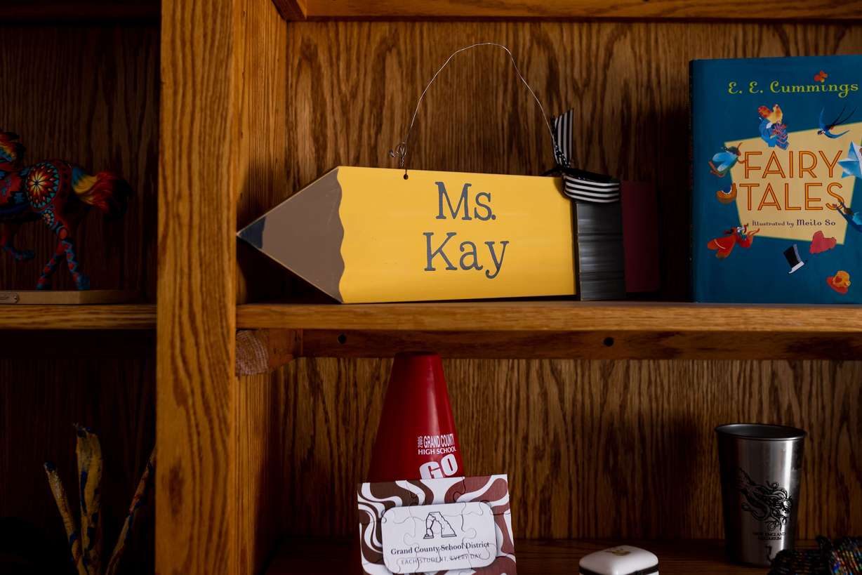 Memorabilia hangs in the office of Grand County School District Superintendent Taryn Kay in Moab on Friday.