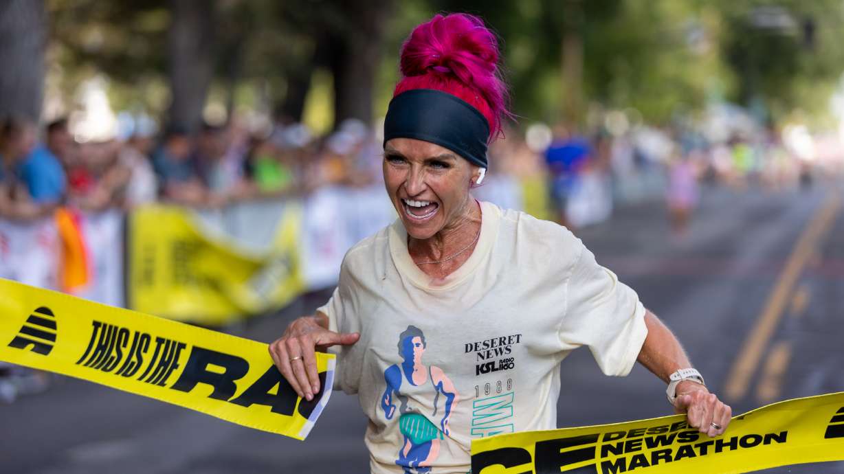 Ashley Paulson wins the Deseret News Marathon women’s division Saturday in Salt Lake City.