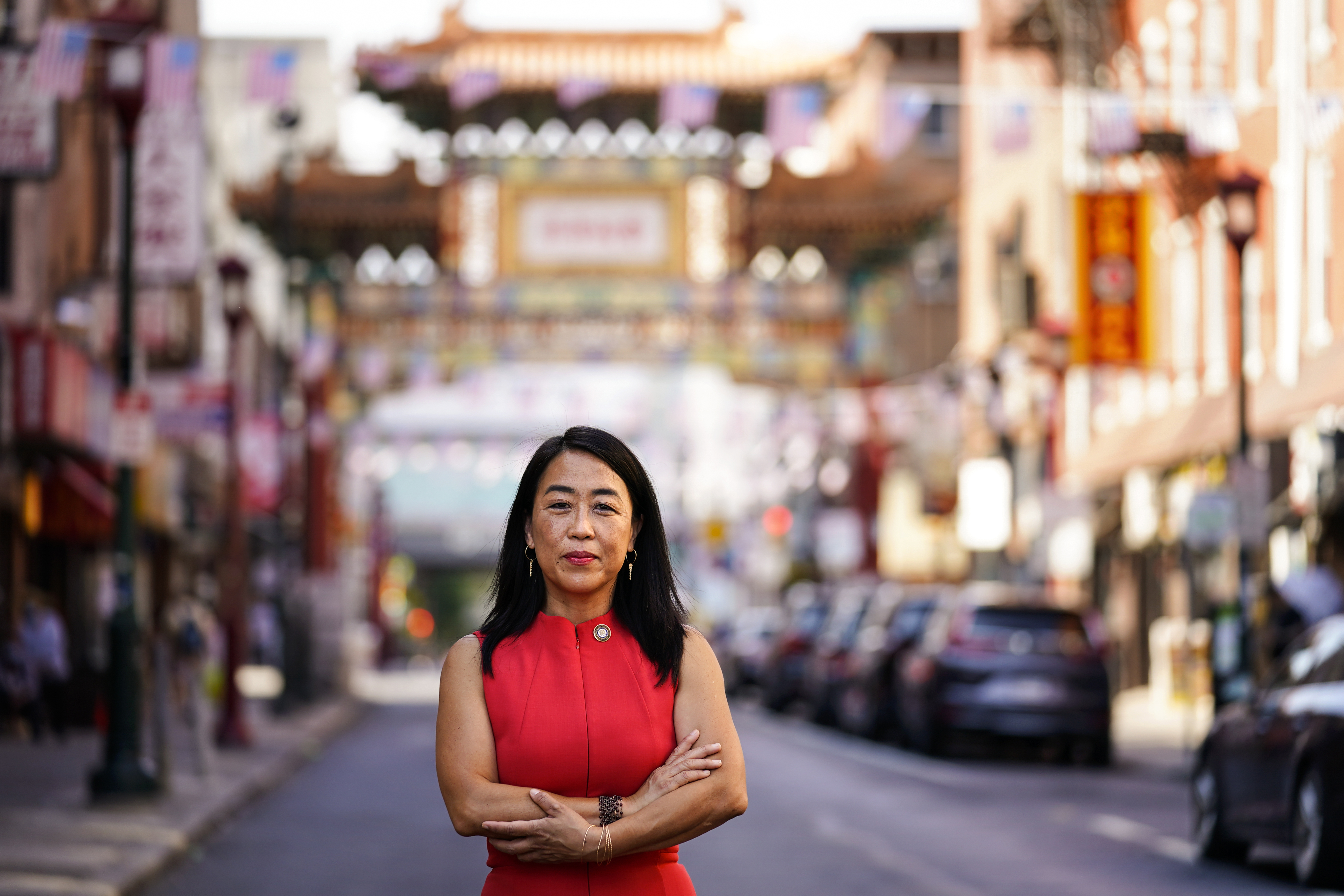 Philadelphia Councilmember Helen Gym poses for a photograph in the Chinatown neighborhood of Philadelphia, Friday, July 22, 2022. 