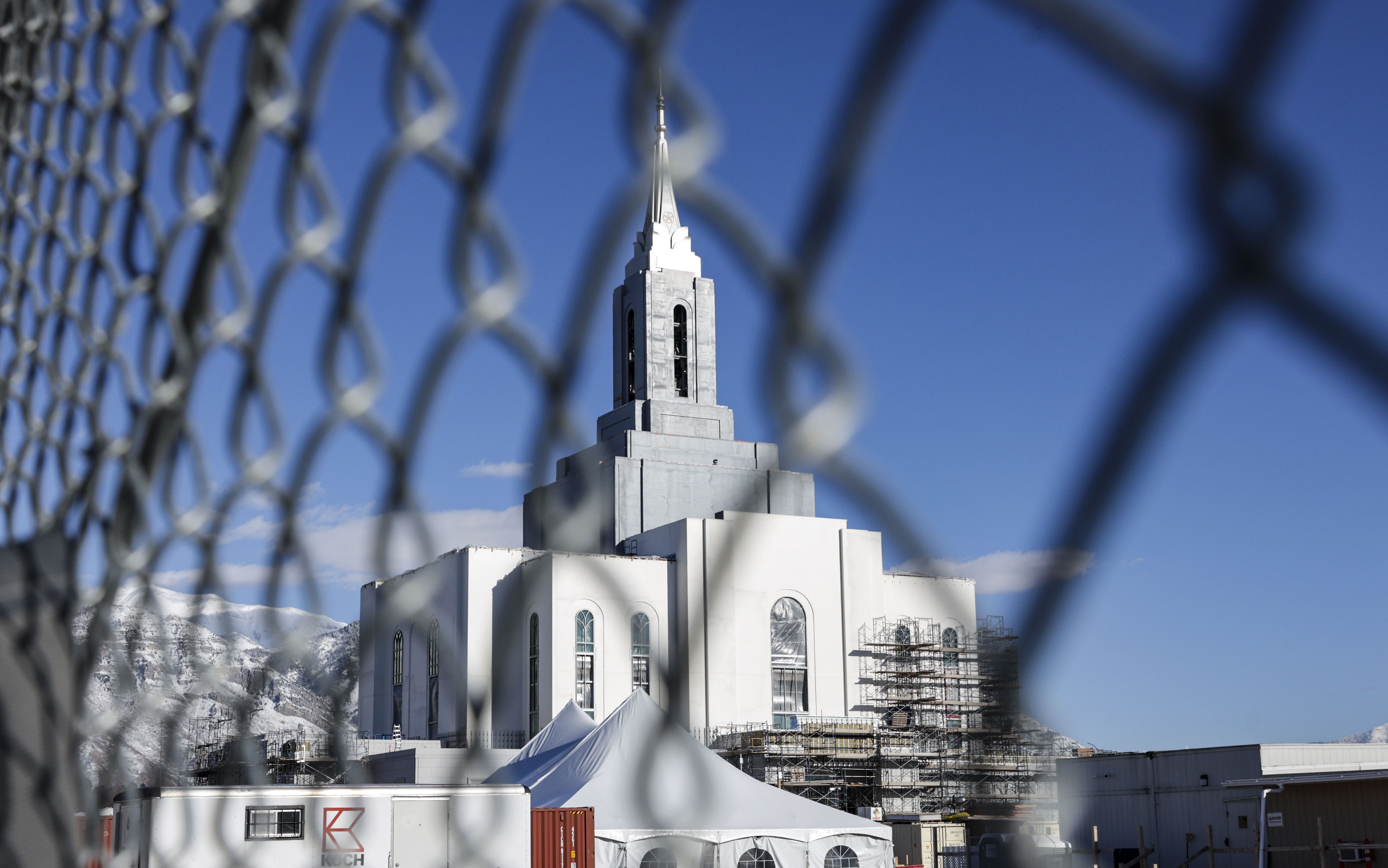 Construction on The Church of Jesus Christ of Latter-day Saints' Orem Utah Temple continues in Orem in this March 10 photo. A fire broke out at the site late Monday, early Tuesday.