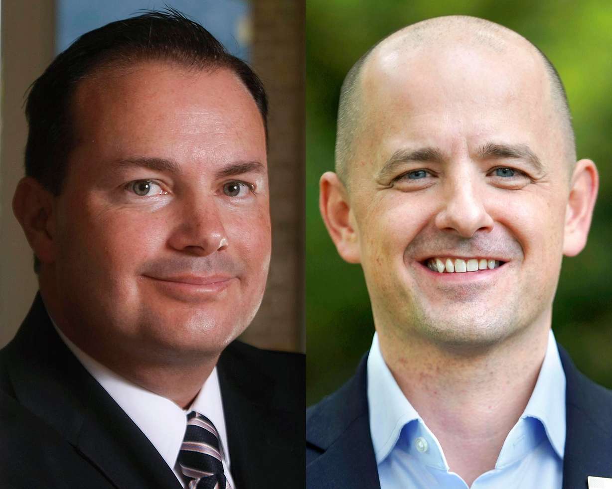 Sen. Mike Lee, left, and Senate candidate Evan McMullin, right, are pictured in this composite photo. Former President Donald Trump expressed his opinions about Lee and McMullin at a conservative conference on Saturday.
