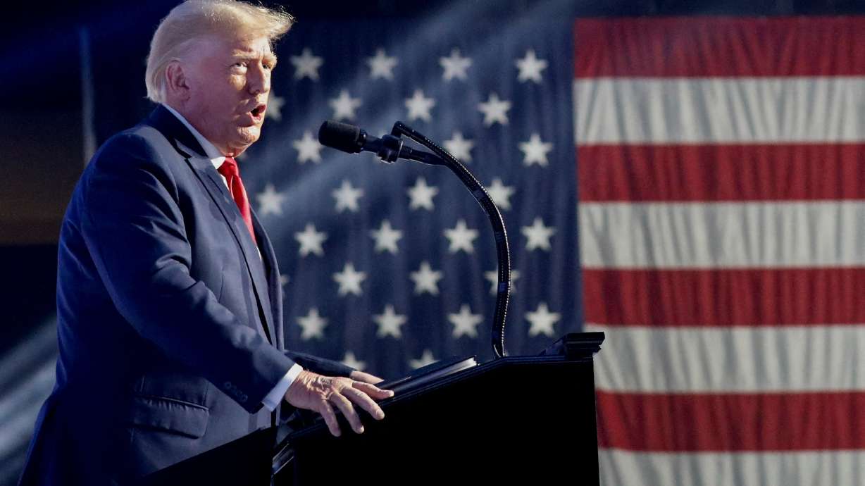 Former U.S. President Donald Trump speaks during the Turning Point USA's Student Action Summit in Tampa, Florida, Saturday. Trump praised Utah Sen. Mike Lee and disparaged Lee's independent opponent Evan McMullin during a speech to young conservatives this past weekend.
