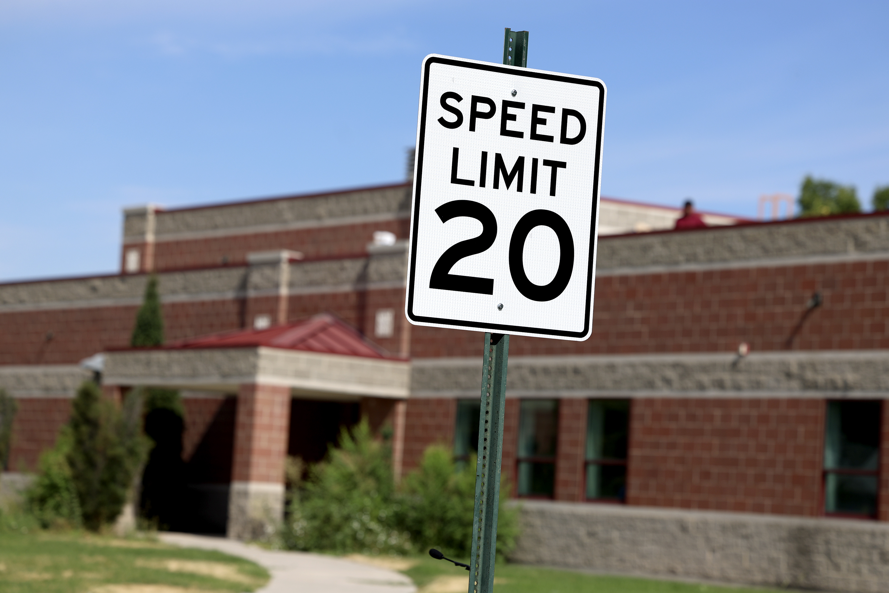 A 20 mph speed limit sign is pictured at Parkview Elementary School in Salt Lake City on Wednesday.