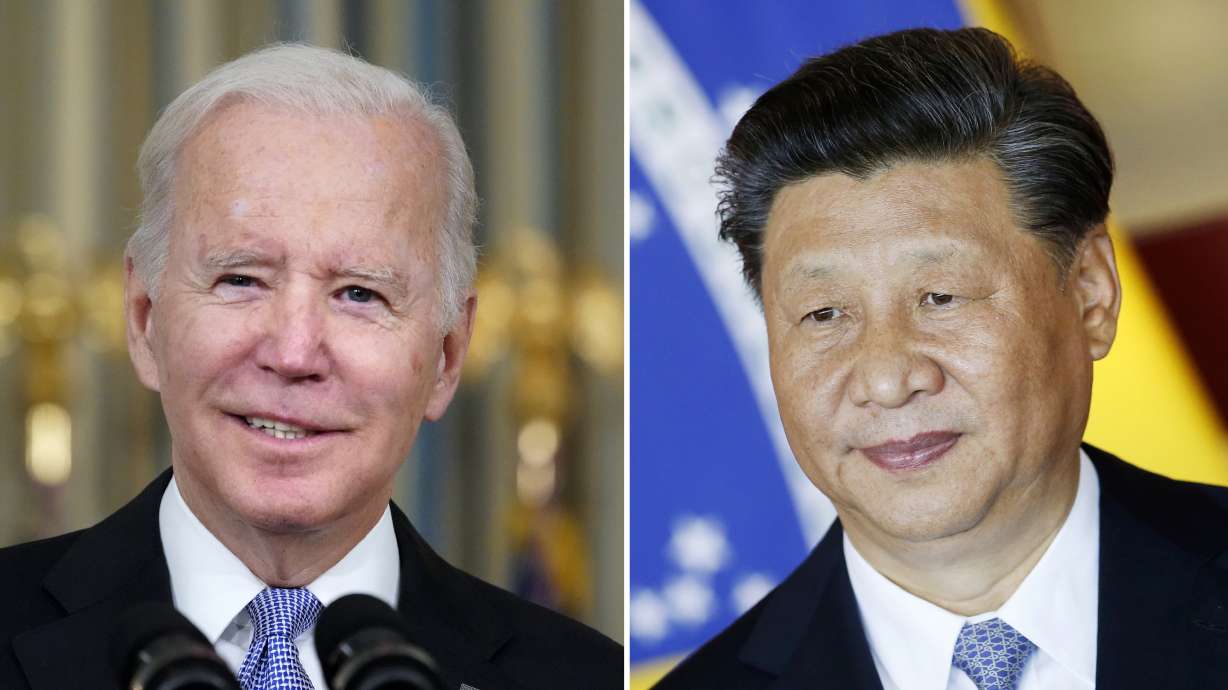 This combination image shows U.S. President Joe Biden in Washington, Nov. 6, 2021, and China's President Xi Jinping in Brasília, Brazil, Nov. 13, 2019. The presidents spoke by phone for more than two hours Thursday.