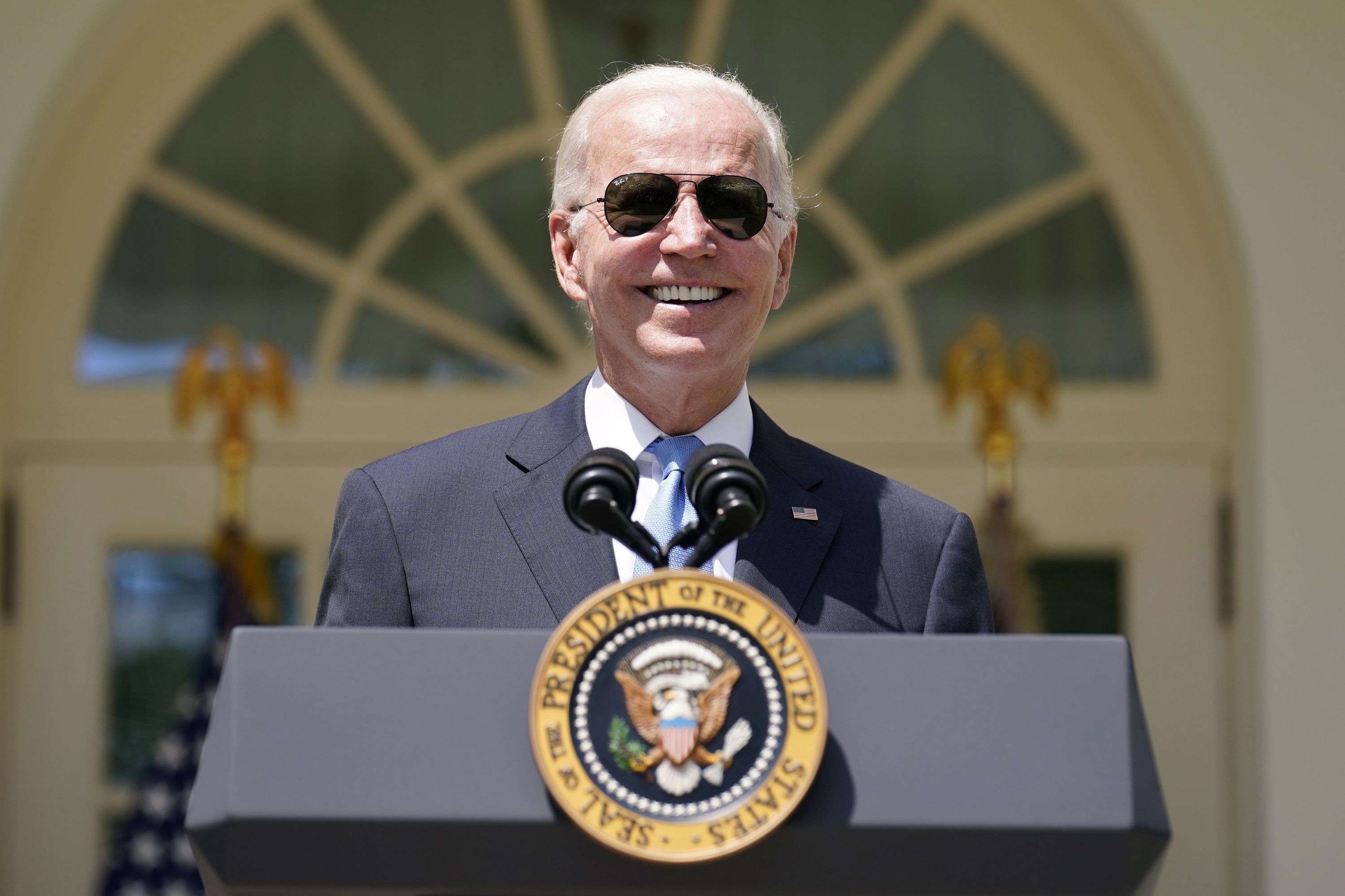 President Joe Biden speaks in the Rose Garden of the White House in Washington on Wednesday.