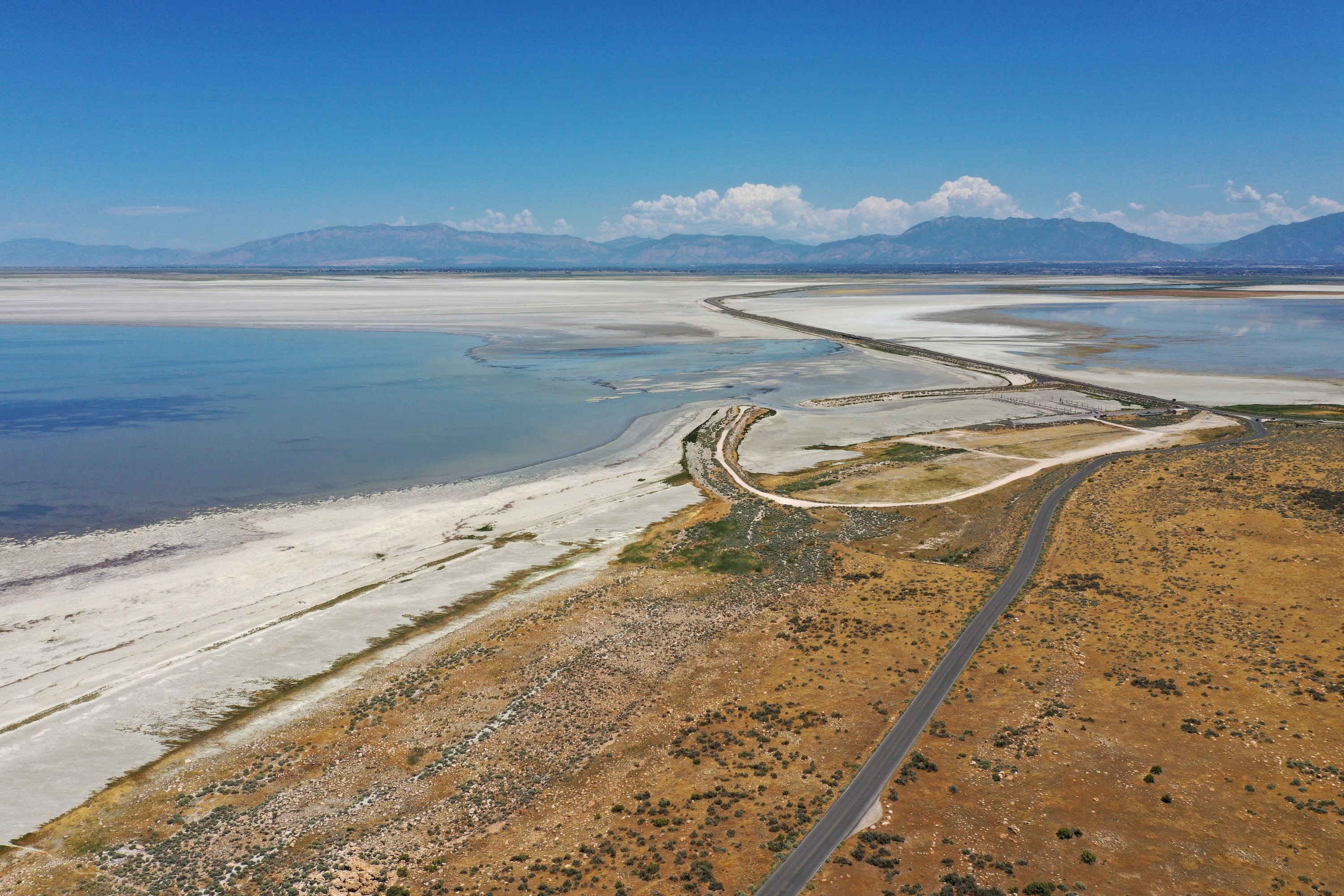 Record low water levels are seen in the Great Salt Lake from Antelope Island on July 22. On Thursday, the U.S. Senate passed the Great Salt Lake Recovery Act, legislation introduced by Sen. Mitt Romney, R-Utah, to study historic drought conditions and protect the long-term health of the Great Salt Lake, the largest saline lake in the Western hemisphere.