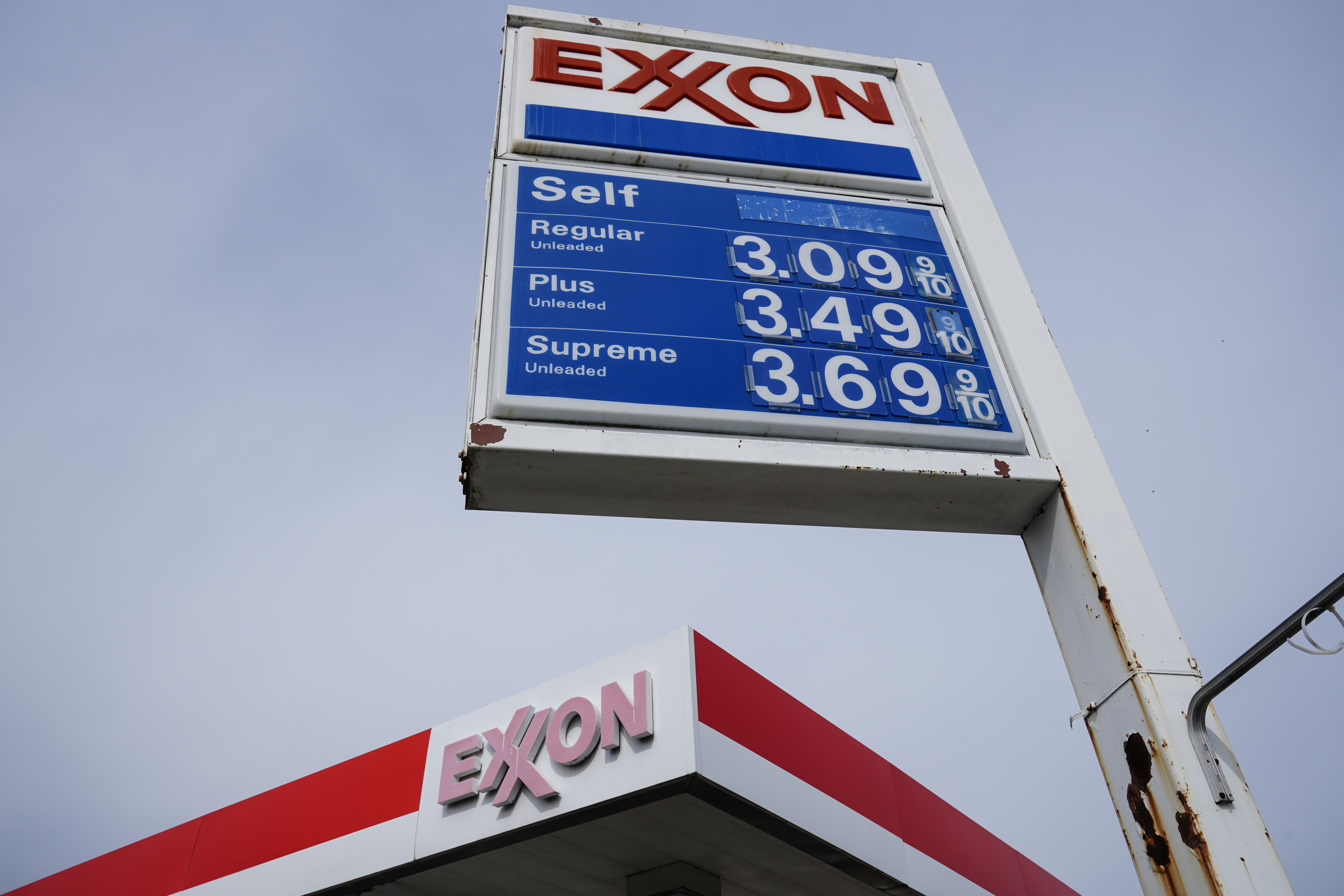 An Exxon service station sign in Philadelphia on April 28, 2021. Exxon Mobil Corp. on Friday reported second-quarter profit of $17.85 billion. 