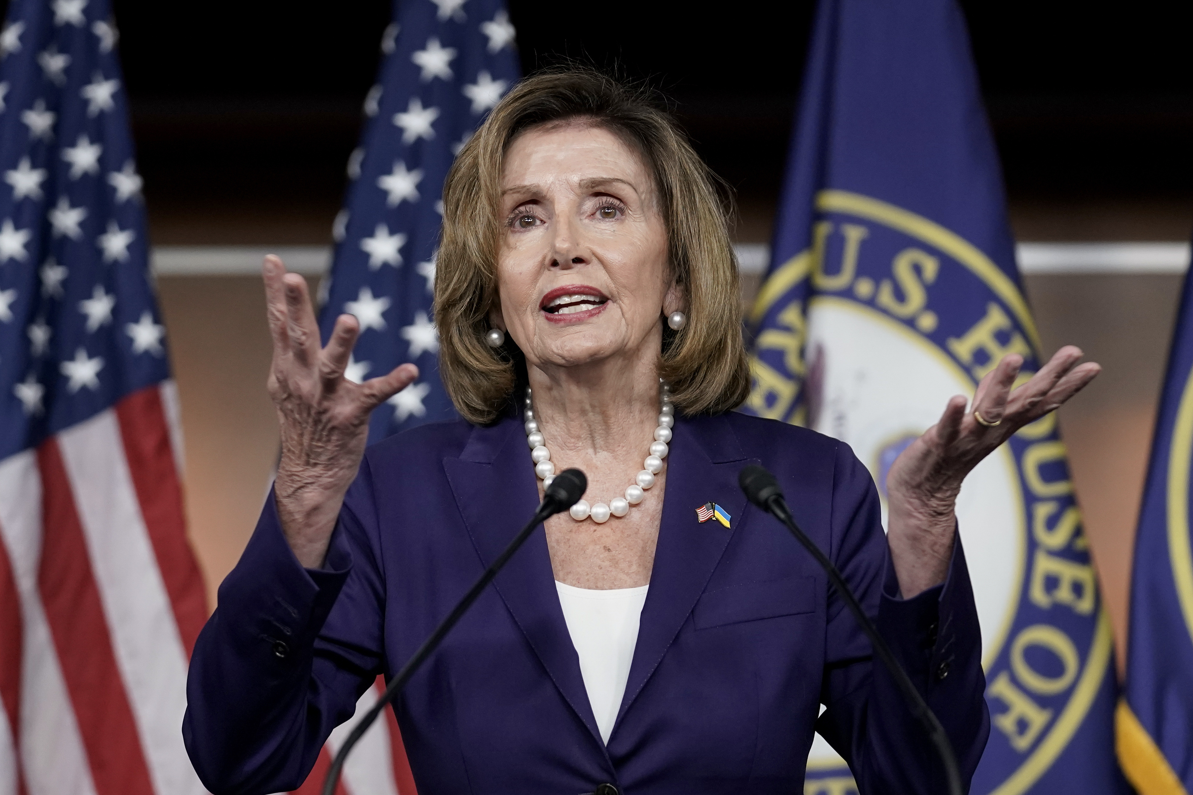 Speaker of the House Nancy Pelosi, D-Calif., speaks as Democrats push to bring the assault weapons ban bill to the floor for a vote, at the Capitol in Washington, Friday. The House voted to revive a ban on semi-automatic guns, the first vote of its kind in years and a direct response to the firearms often used in the crush of mass shootings ripping through communities nationwide.
