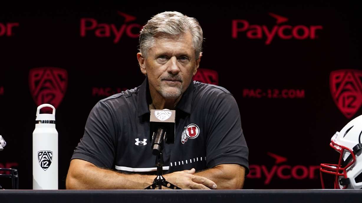 Utah head coach Kyle Whittingham speaks during Pac-12 Conference men's NCAA college football media day Friday, July 29, 2022, in Los Angeles.