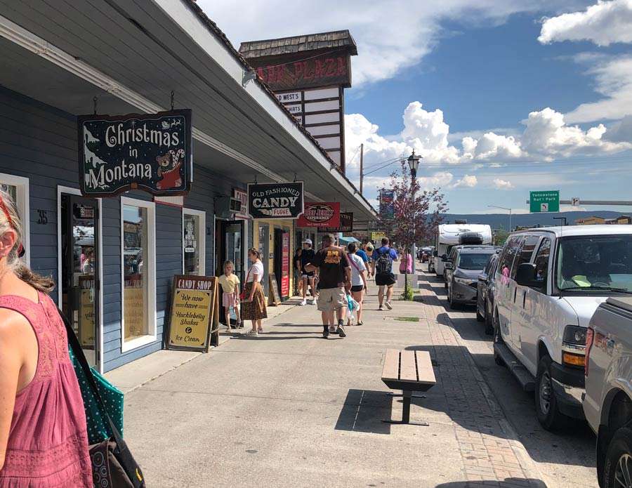 People on a city block in downtown West Yellowstone Friday afternoon.