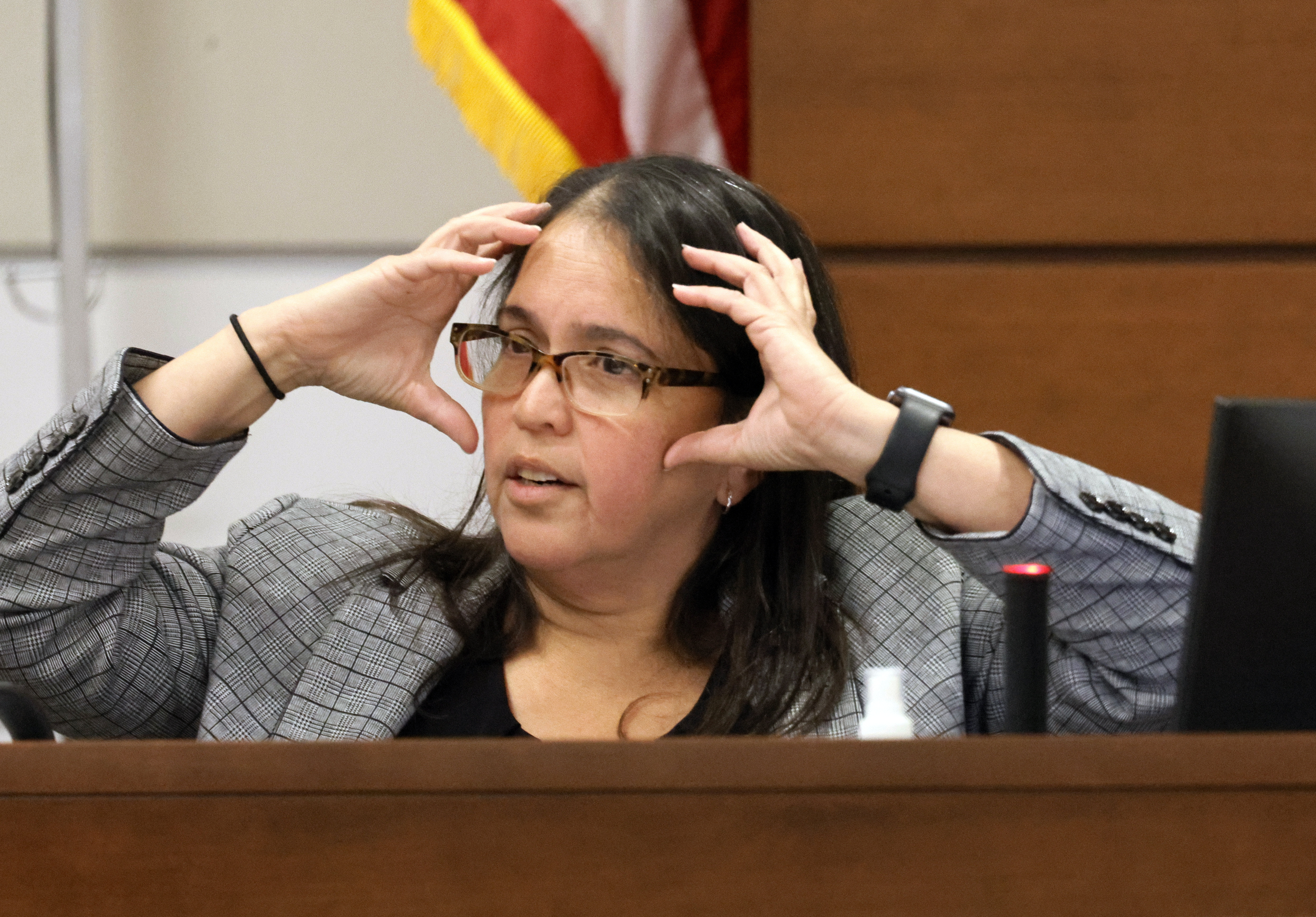 Medical Examiner Dr. Wendolyn Sneed describes the wounds of Marjory Stoneman Douglas High School victims as she testifies in the penalty phase of Marjory Stoneman Douglas High School shooter Nikolas Cruz's trial at the Broward County Courthouse in Fort Lauderdale, Fla., on Monday, July 25 .