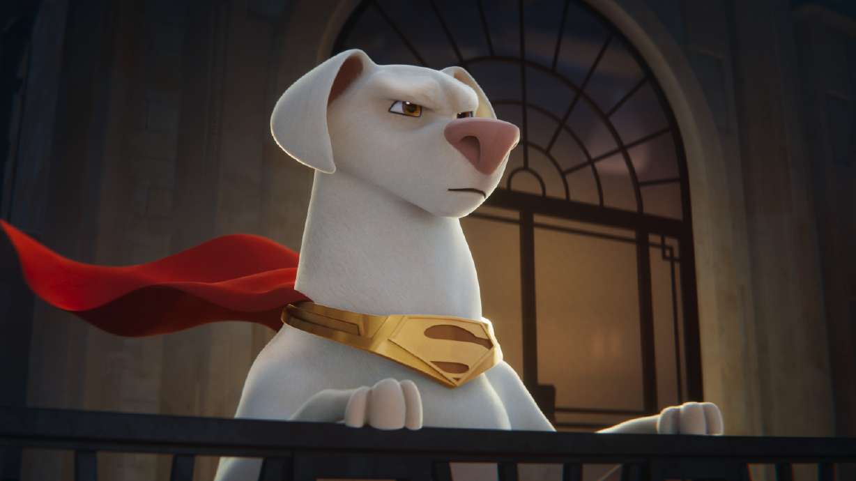 This image released by Warner Bros Pictures shows Krypto, voiced by Dwayne Johnson, in a scene from "DC League of Super Pets."
