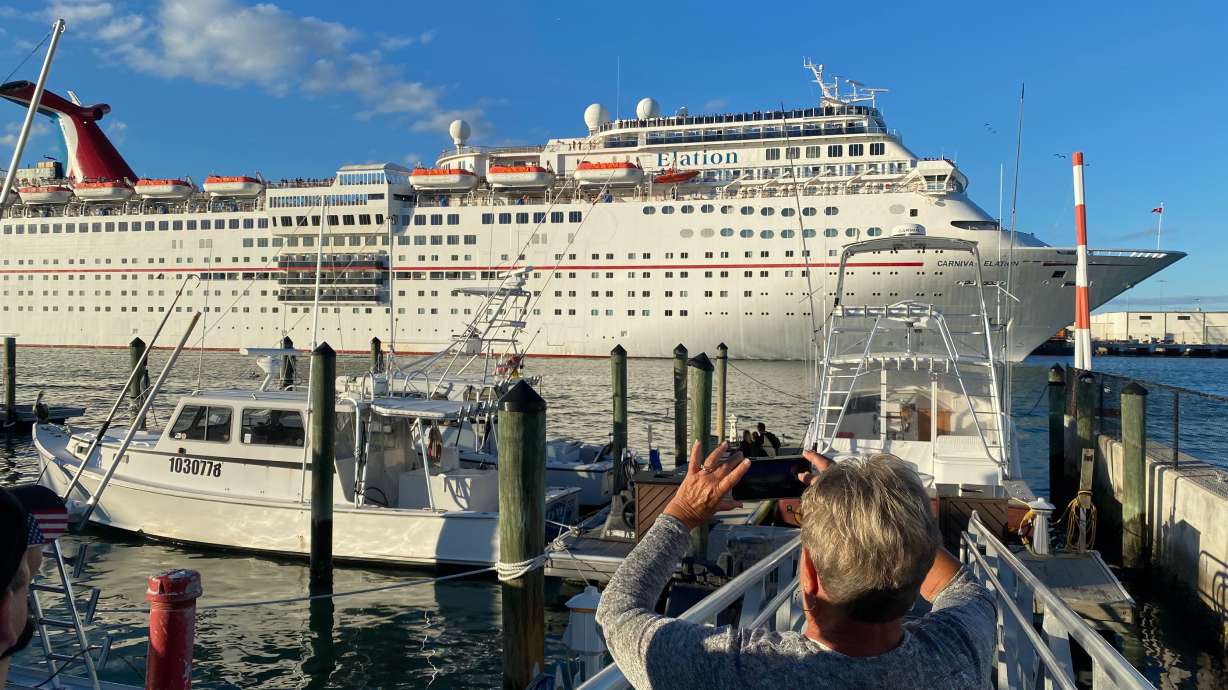 Carnival Cruise Line’s Elation leaves Port Canaveral, in Cape Canaveral, Florida, Dec. 26, 2021. Royal Caribbean, Carnival and MSC cruise lines will be easing their pre-travel COVID-19 testing requirements for passengers starting this month.