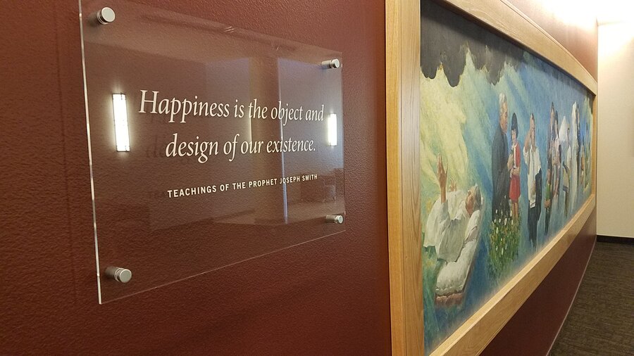 The “Purpose of Life” display on the main floor of the BYU-I Center on the BYU-Idaho campus in Rexburg.