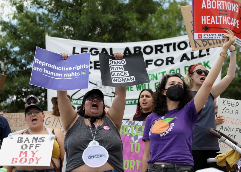 Abortion rights protesters participate in nationwide demonstrations following the leaked Supreme Court opinion suggesting the possibility of overturning the Roe v. Wade abortion rights decision, in Atlanta, Georgia, U.S., May 14.