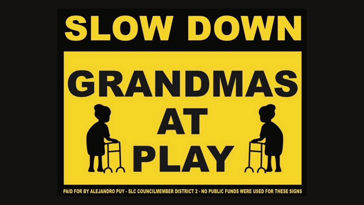 In a self-funded project, Alejandro Puy has created innovative signs he hopes will get the attention of drivers in West Salt Lake neighborhoods.