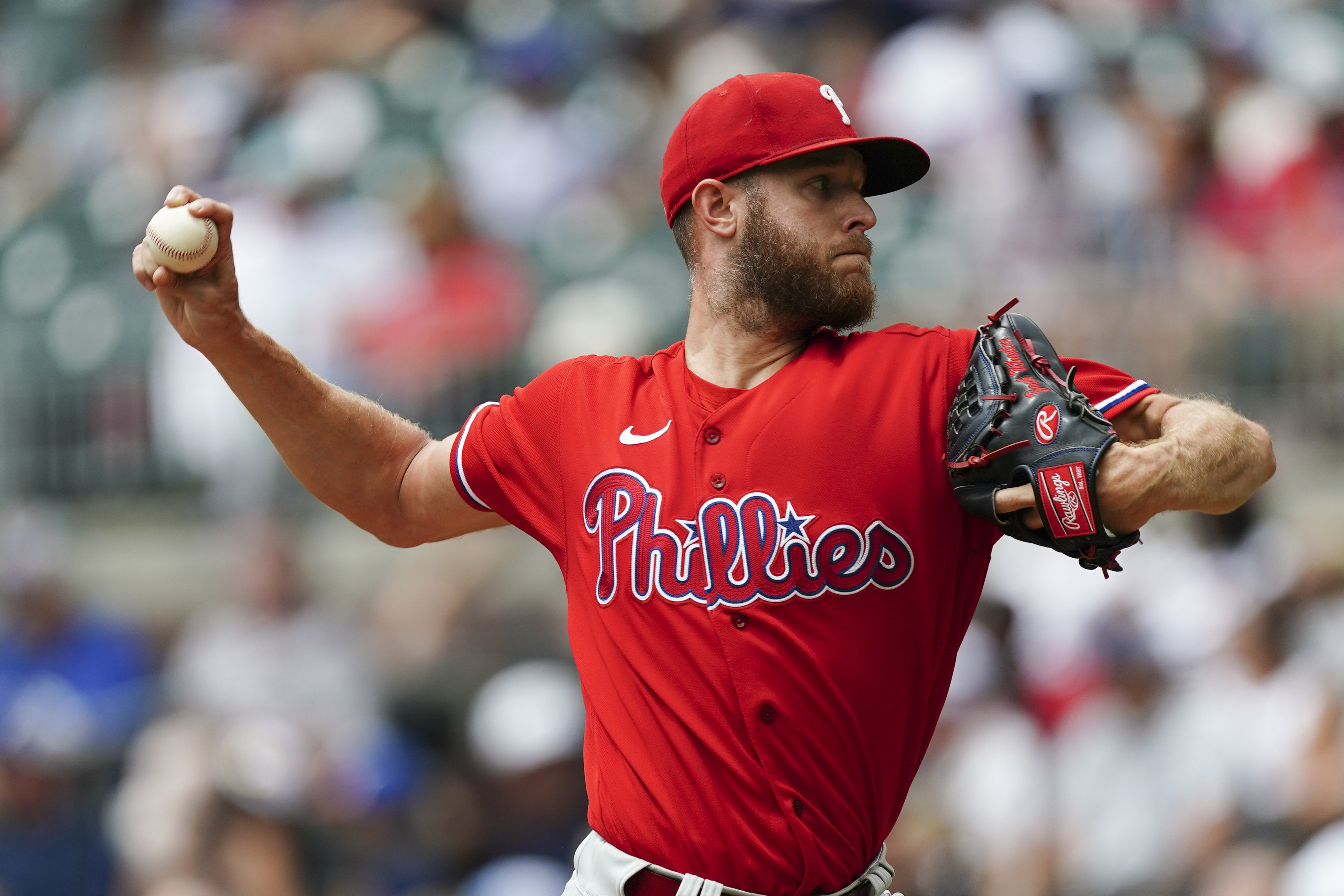 Philadelphia Phillies starting pitcher Zack Wheeler delivers in the first inning of a baseball game against the Atlanta Braves Wednesday, Aug. 3, 2022, in Atlanta. 