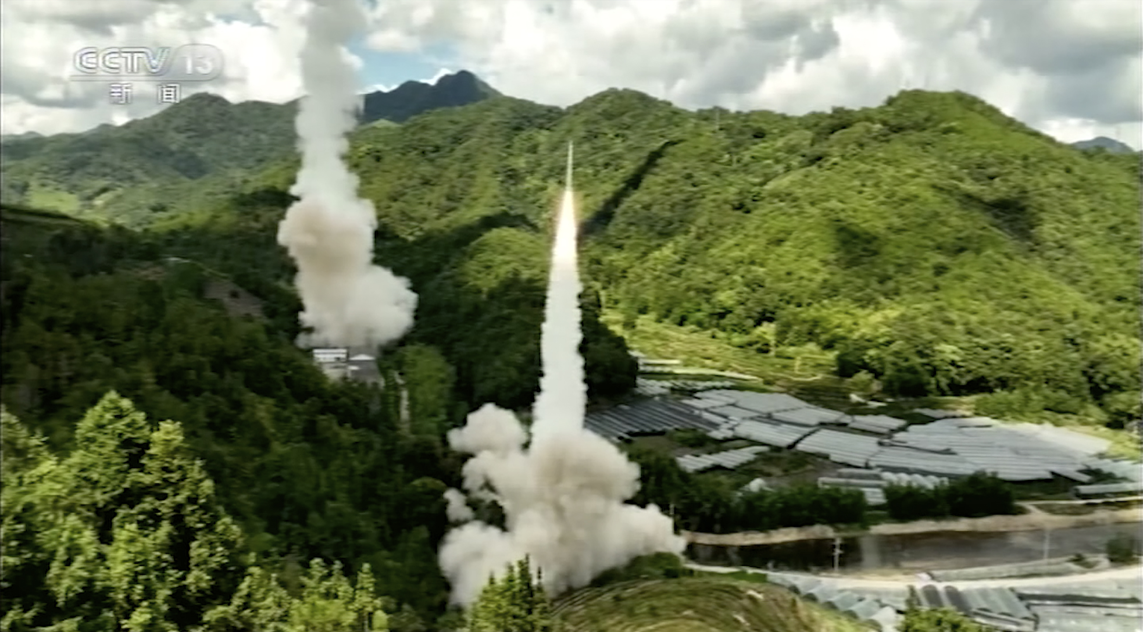 In this image taken from video footage run by China's CCTV, a projectile is launched from an unspecified location in China, Thursday. China says it conducted "precision missile strikes" in the Taiwan Strait on Thursday as part of military exercises that have raised tensions in the region to their highest level in decades.