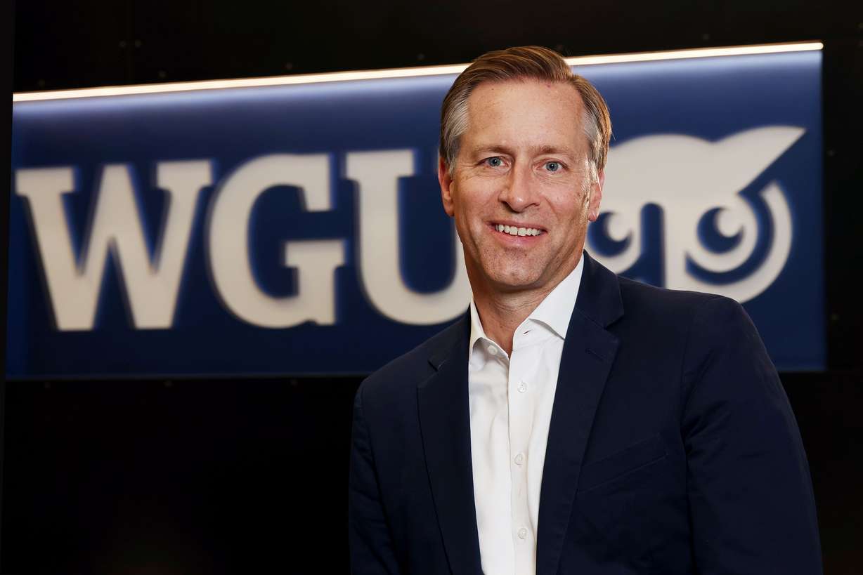 WGU President Scott Pulsipher poses for photos at Western Governors University in Millcreek on Wednesday.