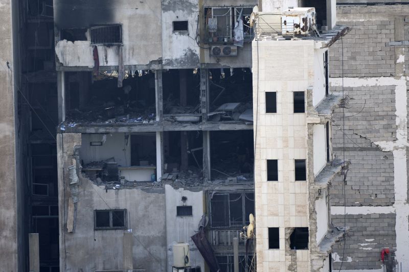 The damaged apartment of Taiseer al-Jabari, the Islamic Jihad commander for northern Gaza, following an Israeli airstrikes, in Gaza City, Friday. Palestinian officials say Israeli airstrikes on Gaza have killed several people, including a senior militant, and wounded 40 others.