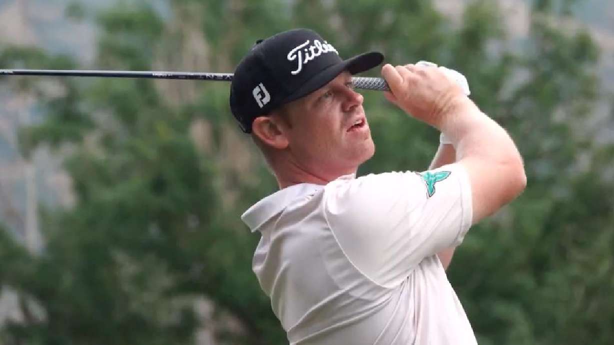 Former BYU and Fremont High golfer Patrick Fishburn tees off during the third round of the Korn Ferry Tour's Utah Championship, Saturday, Aug. 6, 2022 at Oakridge Country Club in Farmington.