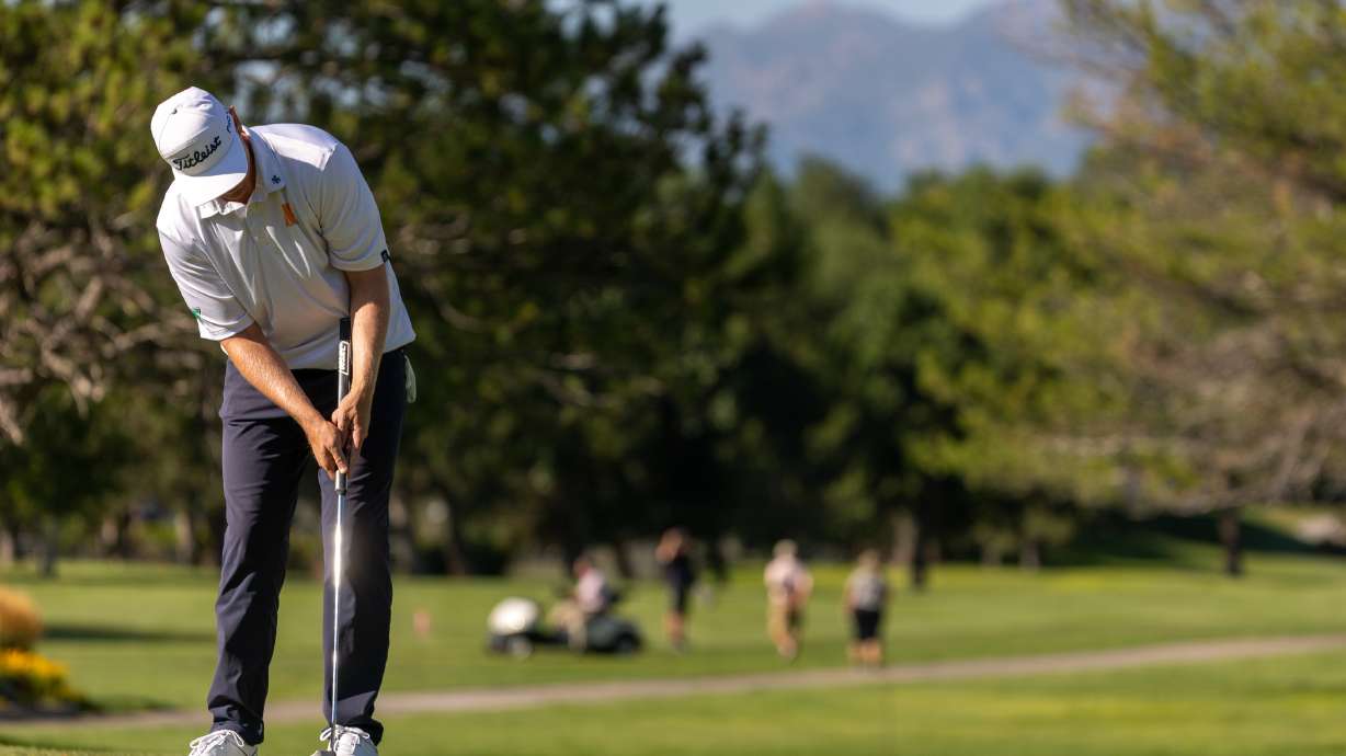 Patrick Fishburn makes a putt at the Korn Ferry Tour’s 2022 Utah Championship golf tournament at the Oakridge Country Club in Farmington on Sunday, Aug. 7, 2022.in Lindon on Saturday, Aug. 6, 2022.