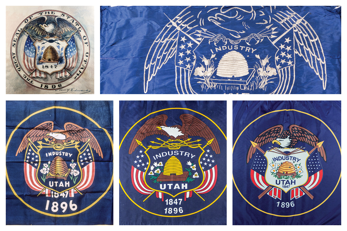 Graphic collage of state flag alterations over the years.