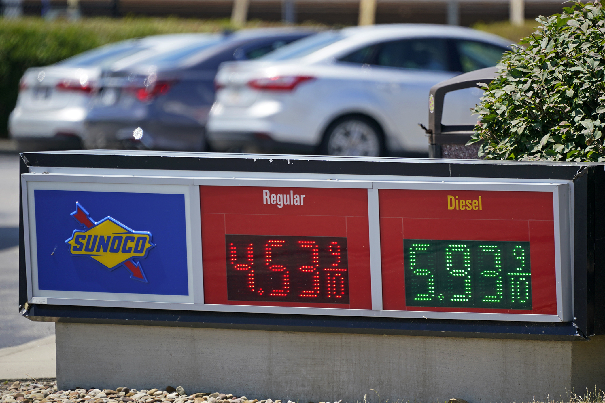 Gas prices are displayed at a Sunoco gas station near Youngstown, Ohio, July 12. Consumer prices jumped 8.5% in July compared with a year earlier, the government said Wednesday.