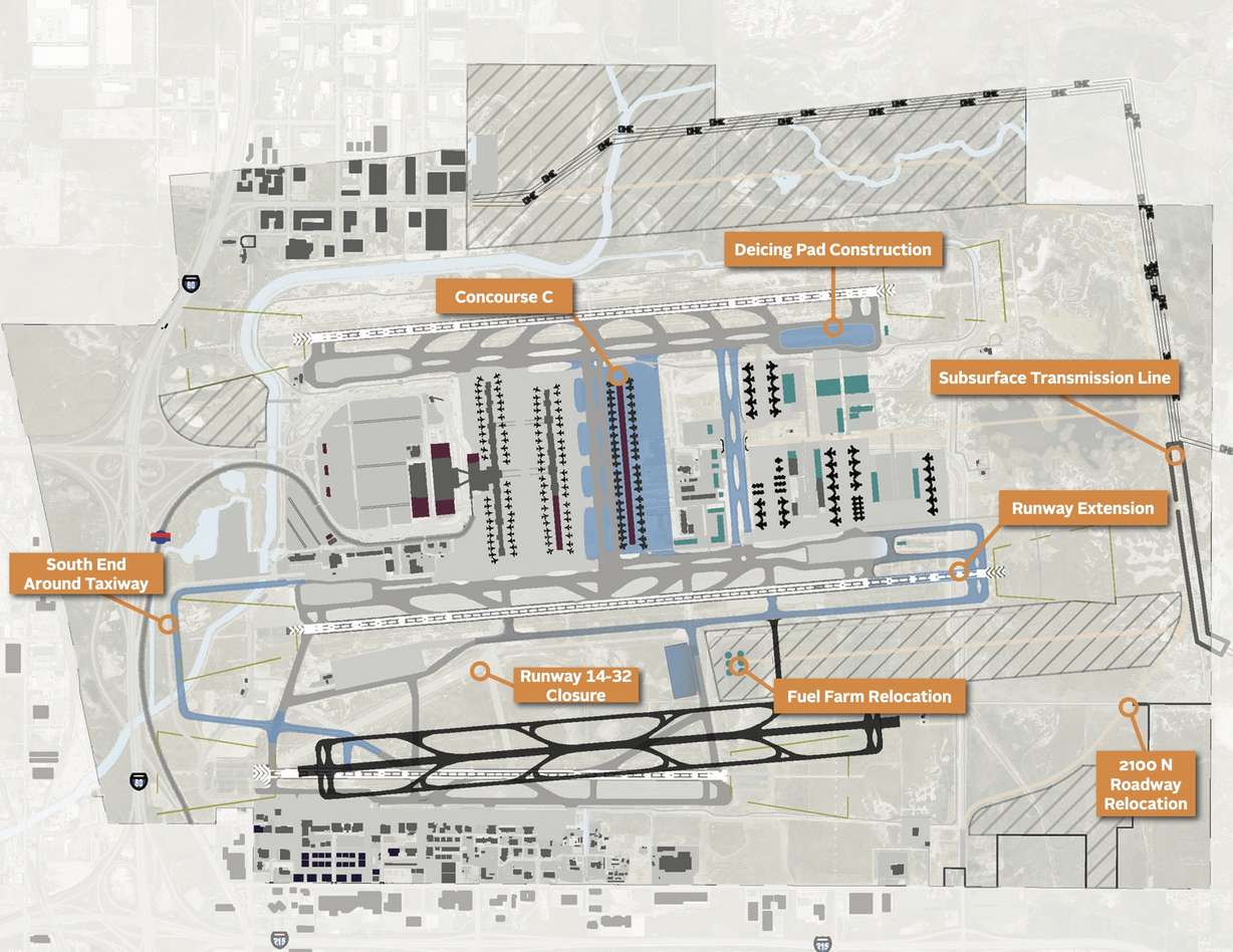 This map shows where future projects, including Concourse C, are planned to be located at Salt Lake City International Airport.
