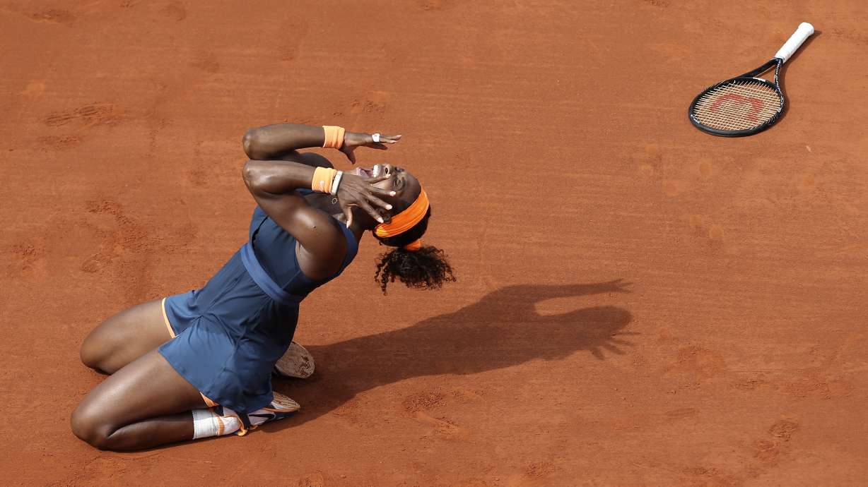 FILE - Serena Williams, of the U.S., celebrates as she defeats Russia's Maria Sharapova during the women's final match of the French Open tennis tournament at Roland Garros stadium Saturday, June 8, 2013 in Paris. Williams won 6-4, 6-4. Serena Saying “the countdown has begun,” 23-time Grand Slam champion Serena Williams announced Tuesday, Aug. 9, 2022, she is ready to step away from tennis so she can turn her focus to having another child and her business interests, presaging the end of a career that transcended sports.