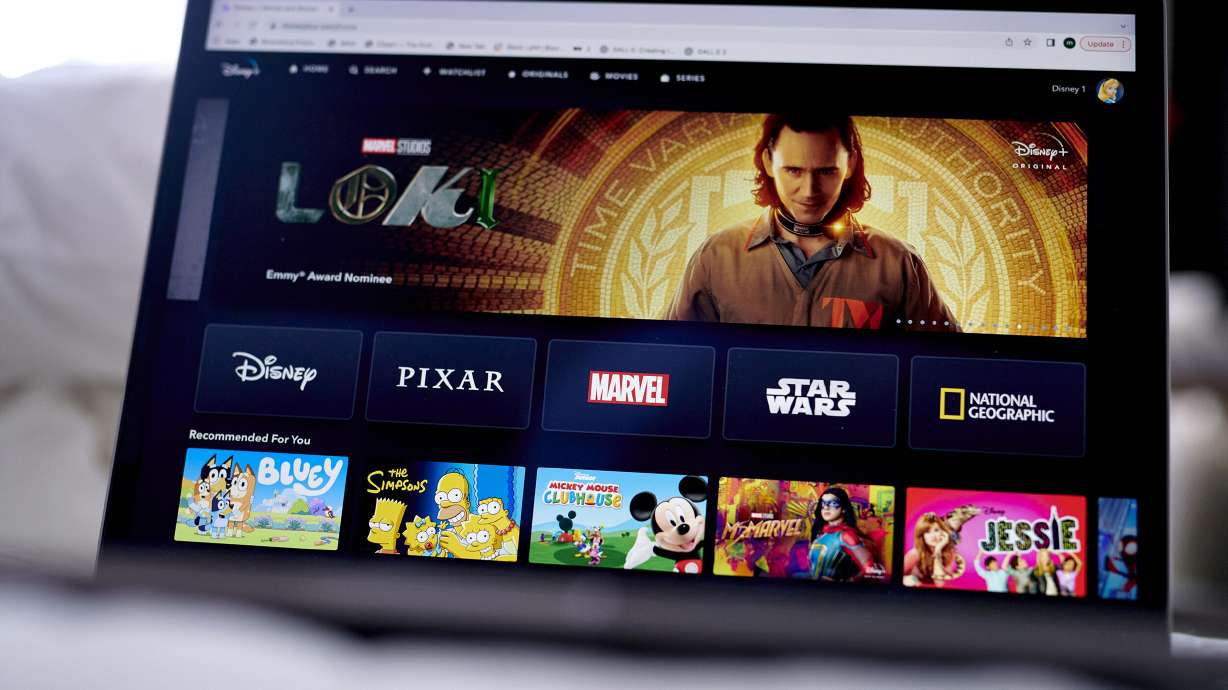 The Disney+ website on a laptop computer in the Brooklyn borough of New York, July 18. Disney+ just got more expensive, unless you're willing to watch ads.