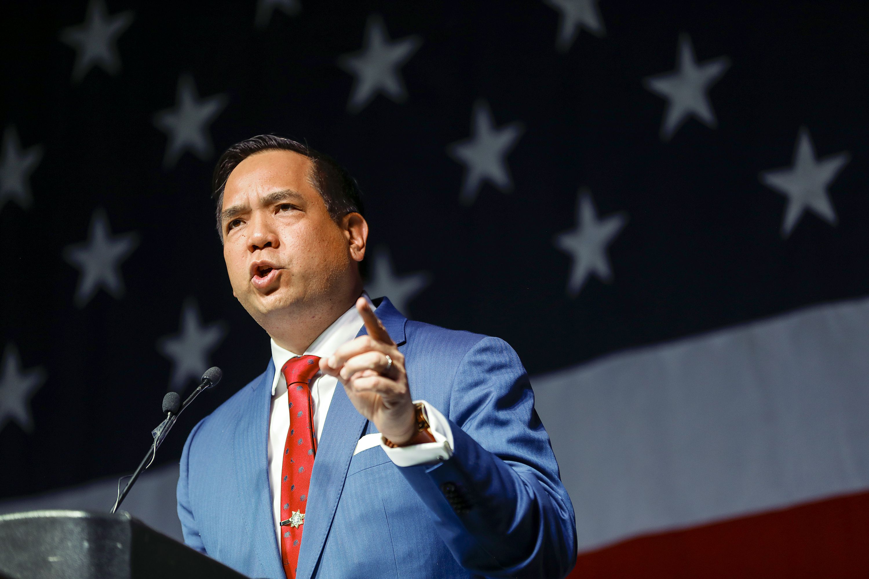 Utah Attorney General Sean Reyes speaks during the GOP State Convention at the Mountain America Exposition Center in Sandy on April 23. The Utah Attorney General's Office is asking the Utah Supreme Court for permission to appeal a 3rd District Court judge's decision that has halted enforcement of Utah's abortion trigger law pending resolution of a lawsuit by Planned Parenthood Association of Utah.