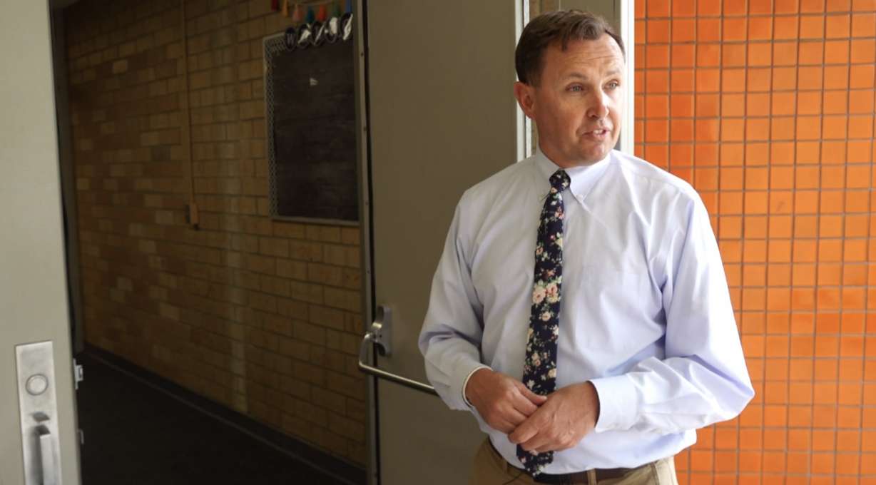 Granite District Chief of Staff Ben Horsley shows what security measures are taken at schools.