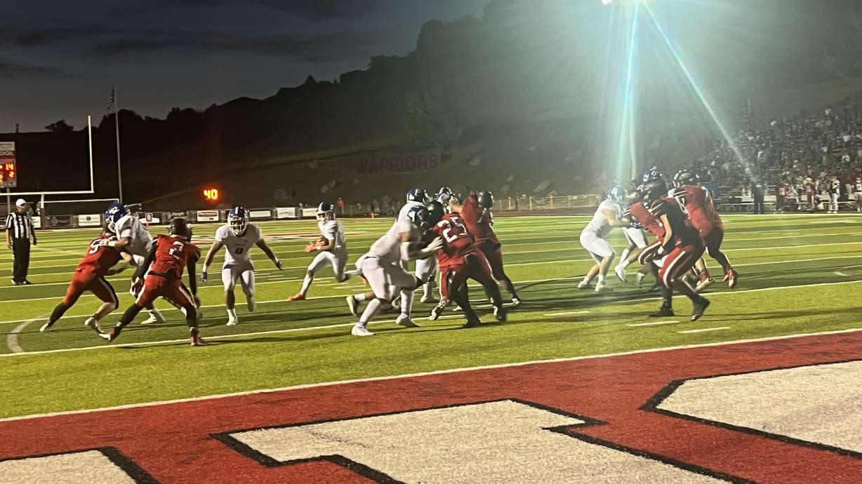 Carson Sudbury about to score a touchdown