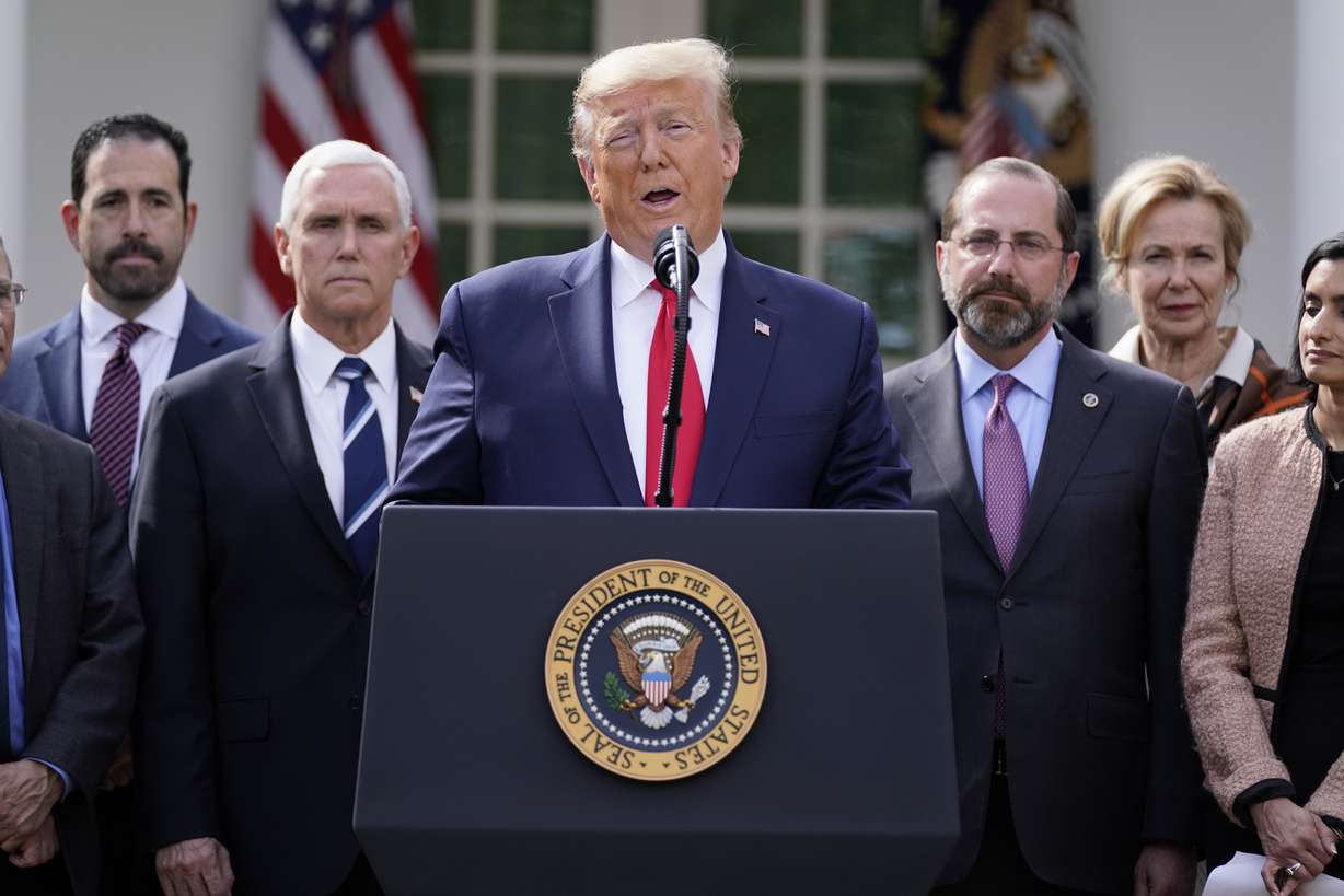 President Donald Trump speaks during a news conference about the coronavirus in the Rose Garden of the White House, March 13, 2020, in Washington. Trump declared COVID-19 a national emergency in 2020 and Biden has extended it through at least February 2023.