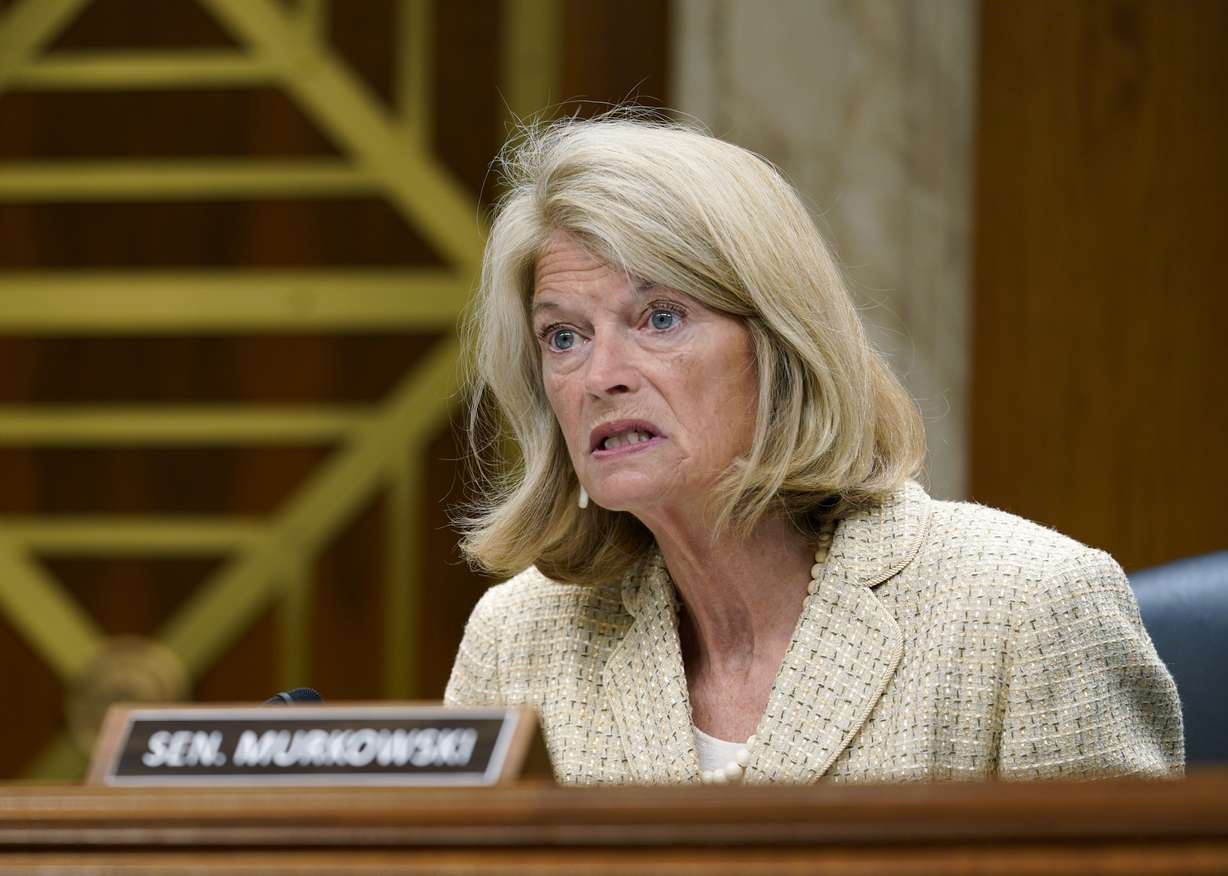 Sen. Lisa Murkowski, R-Alaska, questions Interior Secretary Haaland during a Senate Appropriations subcommittee hearing on the budget July 13 in Washington. Murkowski is seeking reelection to a seat she has held for nearly 20 years.