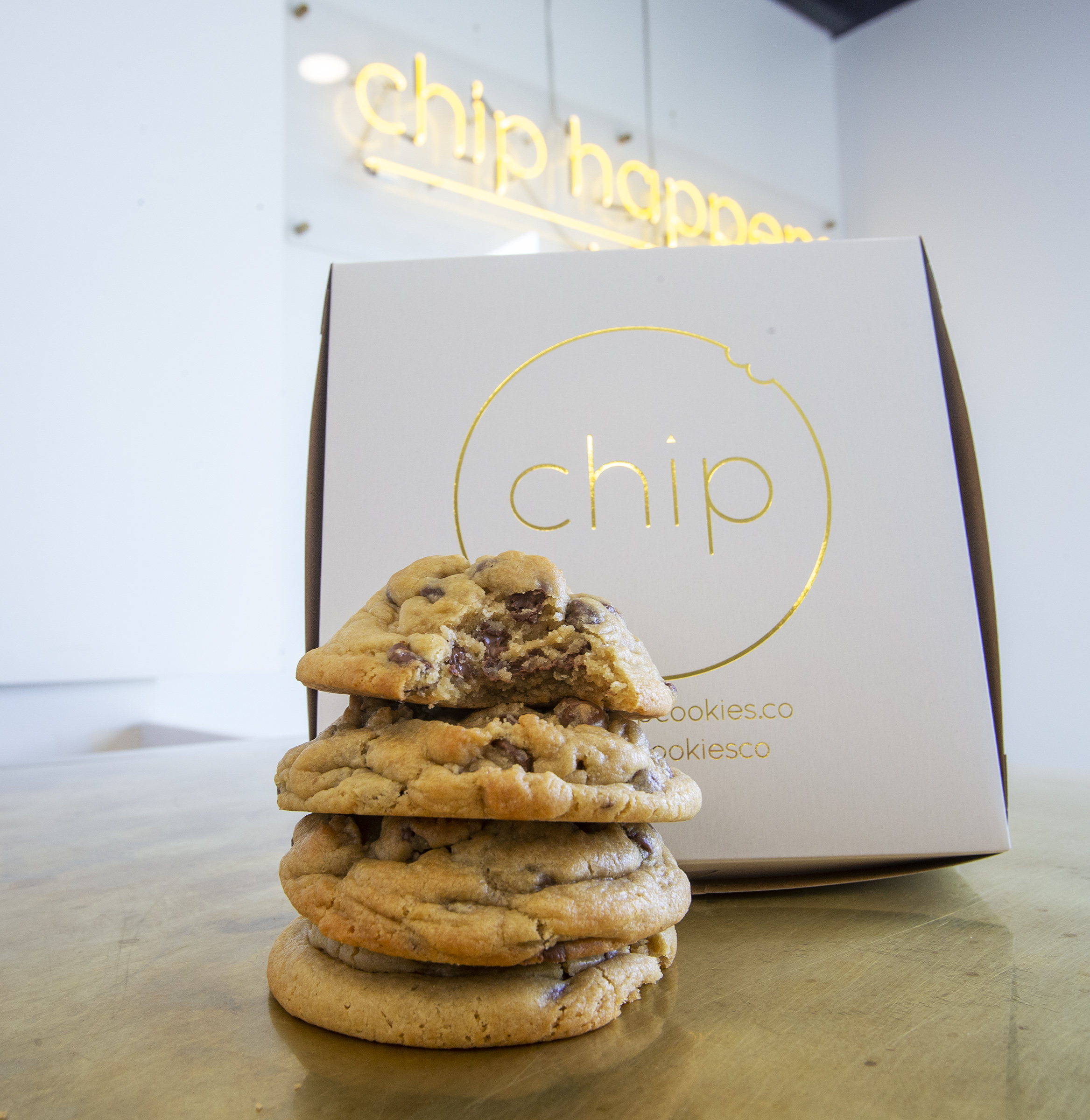 Cookies from Chip Cookies stacked up outside of its Salt Lake City location on Monday, March 25, 2019. The company received a $365,000 loan from the city Tuesday that will help the company expand operations in the future.